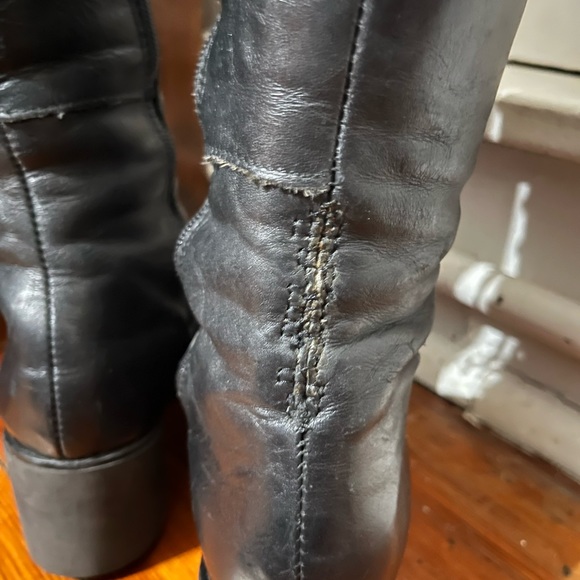 One Way Vintage NYC 80s black leather lace up chunky heel boots - Picture 5 of 6